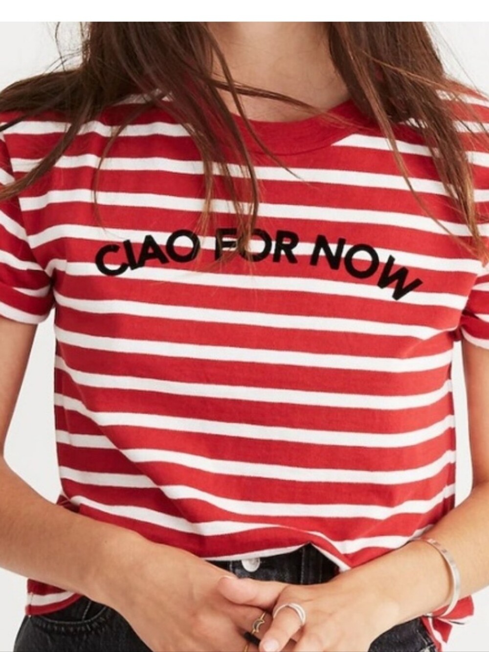 Madewell Ciao For Now Oversized Red & White Striped Shirt Size XS Vibrant Goji